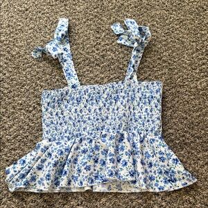 Floral Blue and White Smocked Top